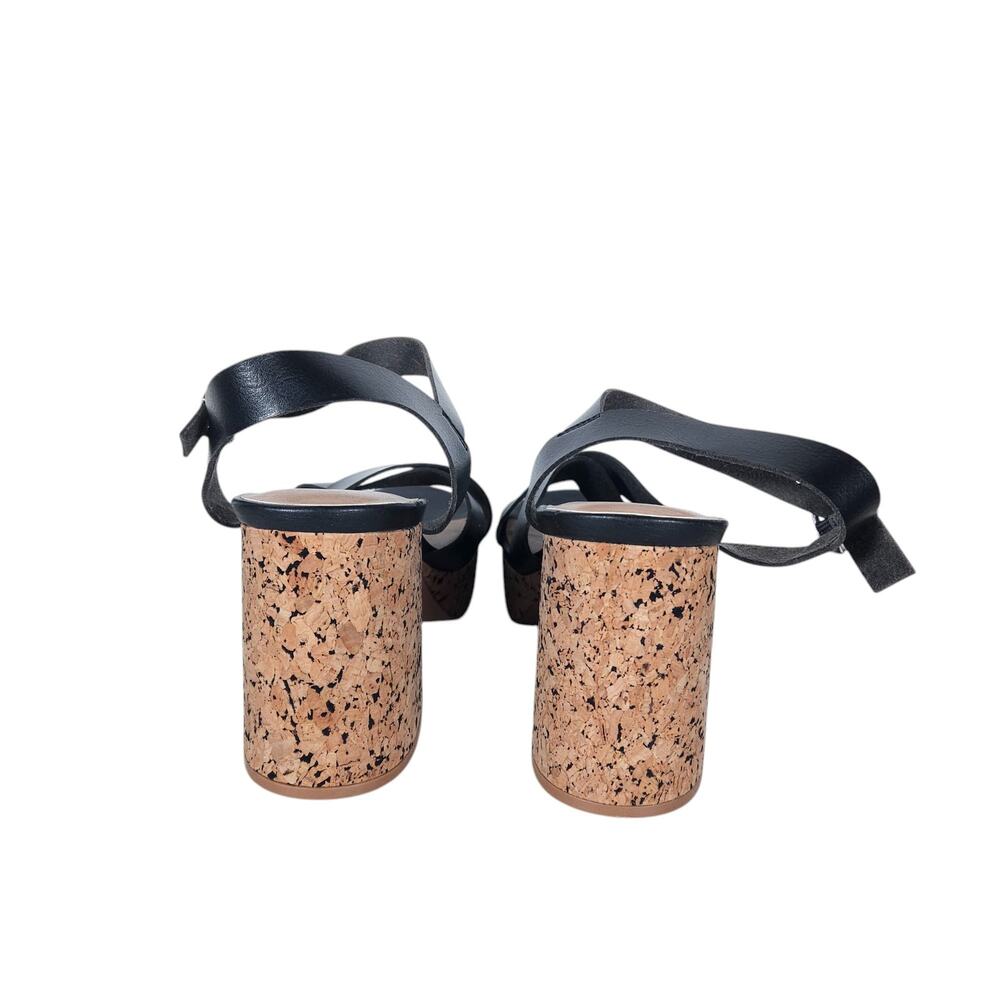 Lane Bryant Platform Sandals 10 Black Vegan Leather Cork Block Heel Strappy - Picture 4 of 10